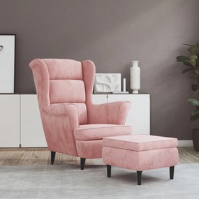 Poltrona Con Schienale Ad Ala Con Poggiapiedi Rosa İn Velluto /