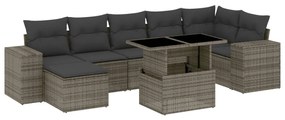 Set divano da giardino 8 pz con cuscini grigio in polyrattan