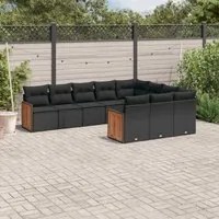 Set Divani da Giardino 10pz con Cuscini in Polyrattan Nero 3228015