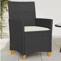 Sedie Giardino con Cuscini 2pz Nere Polyrattan e Legno Massellocod mxl 92122