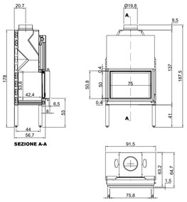 Antonio Lupi Design Filoskema75 Termocamino A Legna 75,8x50x8 Cm Con Anta E Struttura In Acciaio