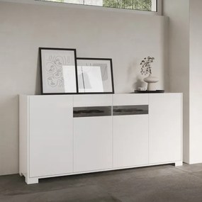 Madia in legno Bianco Lucido ROJAS a 4 ante con inserto in vetro Fumč 172 cm