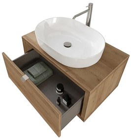 Mobile bagno sospeso 80 cm Master rovere miele con lavabo appoggio e specchio