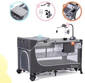 KINDERKRAFT - Lettino da viaggio LEODY grigio