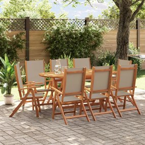 Set Pranzo Da Giardino 9pz Legno Massello Di Acacia E Textilene /