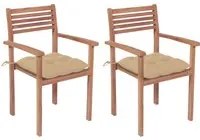 Sedie da Giardino 2 pz con Cuscini Beige Massello di Teak cod mxl 74609