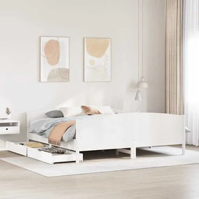 Letto Senza Materasso Bianco 160x200 Cm Legno Massello Di Pino /