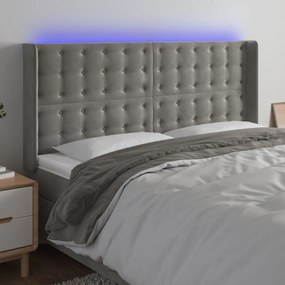 Testiera A Led Grigio Chiaro 163x16x118/128 Cm İn Velluto /