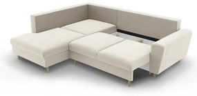 Divano angolare beige allungabile e con contenitore (con penisola a sinistra/a L) con rivestimento in velluto Kyoto – Cosmopolitan Design