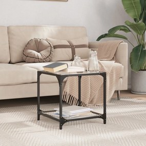 Tavolino Con Piano İn Vetro Nero 40x40x40 Cm Acciaio /