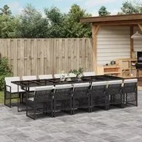 Set da Pranzo da Giardino 13pz con Cuscini Nero in Polyrattan 3210762