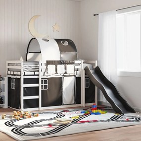Letto A Castello Con Scivolo E Tende Bianco E Nero 80x200 Cm /