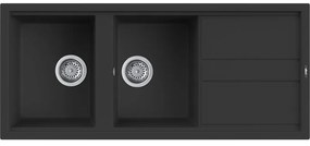 Lavello sopratop 2 vasche in quarzo nero ELLECI L 116 x L 51 cm, reversibile