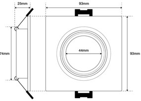 Faretto da Incasso Bianco Orientabile Quadrato in Policarbonato Foro Ø75-85mm GU10