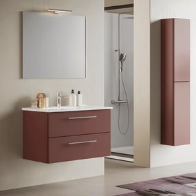 Mobile Bagno Sospeso 60 Cm Due Cassetti Specchio Con Lampada Led 62x70 Cm Savini "Maya 1"