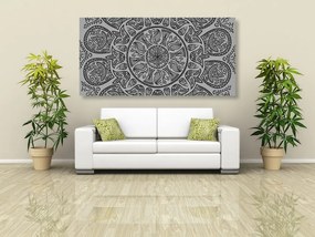 Quadro su tela – Mandala con motivo naturale astratto in bianco e nero