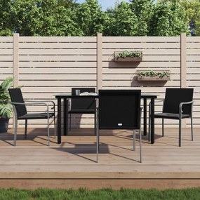 Set pranzo da giardino 5pz con cuscini in polyrattan e acciaio