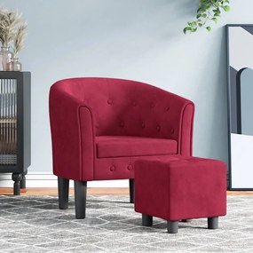 Poltrona Cabriolet Con Poggiapiedi Rosso Vino İn Velluto /