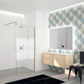 Box doccia walk-in Elidesign, vetro serigrafato 8 mm, L max 140 cm x H 200 cm, profilo dorato