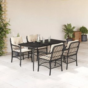 Set da pranzo da giardino 5 pz nero con cuscini in polyrattan