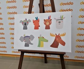 Quadro su tela – Pieno di animali con piume indiane