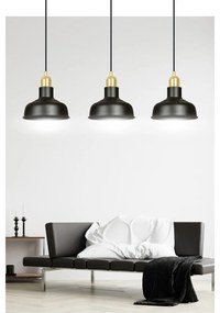 Lampadario Industrial 3 Luci Kubera In Acciaio Nero Con Elementi In Oro