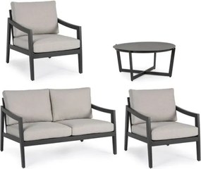 Salotto Da Esterno In Alluminio Con Divano 2 Poltrone E Tavolino Tondo Sirenus Antracite Bizzotto