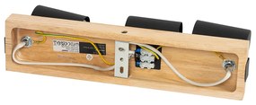 Plafoniera nera con legno 3 luci regolabili rettangolari - Jeana