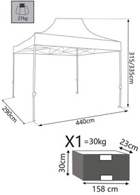 DIADEMA - gazebo pieghevole e richiudibile completo di sacca protettiva in acciaio 3 x 4,5 m