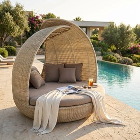 OFELLA - divano da giardino circolare completo di cuscino intreccio in rattan sintetico