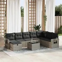 Set Divano da Giardino 9 pz con Cuscini Grigio in Polyrattan 3325546