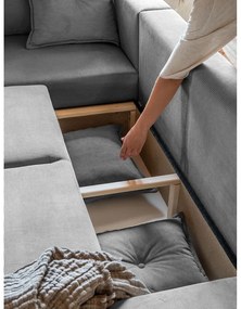 Divano letto in velluto a coste grigio (angolo sinistro) Lazy Lukka - Miuform