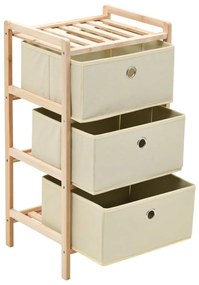 Mobiletto stoccaggio legno di cedro e 3 cesti in tessuto beige