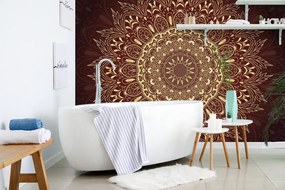 Carta da parati – Mandala dorata su sfondo bordeaux