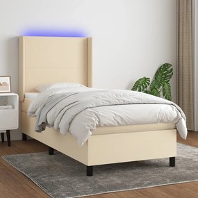 Letto A Molle Con Materasso E Led Crema 90x190 Cm İn Tessuto /