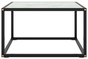 Tavolino da salotto nero con vetro marmo bianco 60x60x35 cm