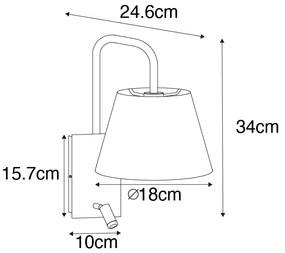 Lampada da parete moderna bianca e bronzo con lampada da lettura - Renier