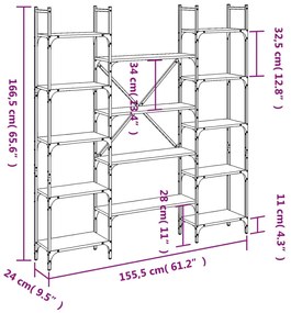 Libreria Nera 155,5x24x166,5 cm in Legno Multistrato