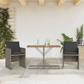 Set da bistrò 3 pz con cuscini grigio in polyrattan