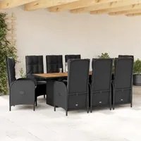 Set da Pranzo da Giardino 9 pz con Cuscini Nero in Polyrattancod mxl 90863