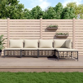Set divani da giardino 5 pz con cuscini antracite in polyrattan