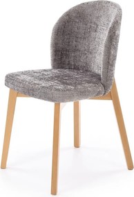 Sedia Basso in legno naturale e tessuto grigio – 86x48x56 cm