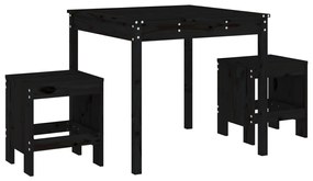 Set da bistrot da giardino 3 pz nero in legno massello di pino