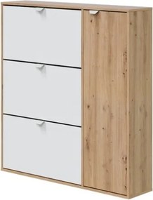 Scarpiera 3 Ribalte Doppia Profondità Con Anta Laterale 30 Paia Rovere E Bianco