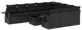 Set Divani da Giardino 11 pz con Cuscini in Polyrattan Nero