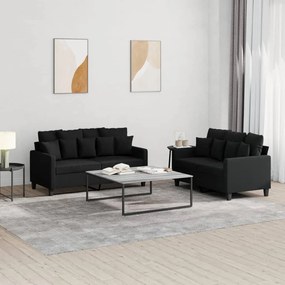 Set Di Divani 2 Pz Con Cuscini Nero İn Tessuto /
