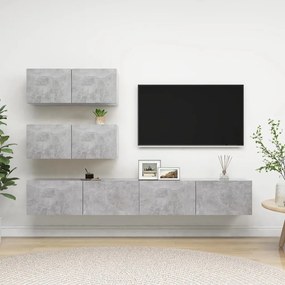 Set Di Mobili Porta Tv 4 Pz Grigio Cemento İn Legno Multistrato /