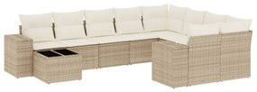 Set divano da giardino 10 pz con cuscini beige in polyrattan