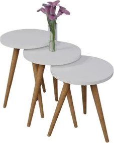 Set 3 Tavolini Decorativi Da Salotto Gambe Legno Aphrodite Bianco