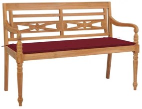 Panchina Batavia con Cuscino Rosso Vino 120cm in Teak Massello